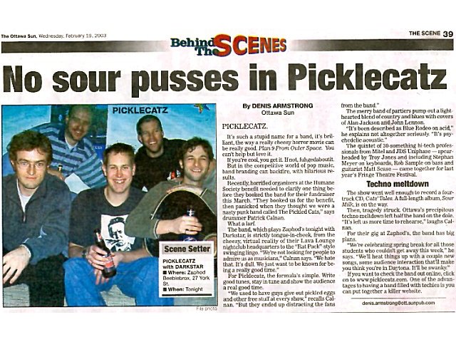 Screen capture of an article about the band that appeared in the February 19th, 2003 edition of the Ottawa SUN.